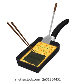 Vector Illustration logo Clipart Cooking Gyeran mari or Korean Rolled omelette with Seaweed