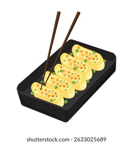 Vector Illustration logo Clipart Cooking Gyeran Mari Korean Rolled omelette with Choptsick
