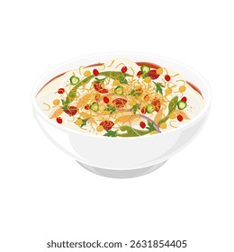 Vector Illustration logo Clipart Dahi Vada or Dahi Bhalla Chaat on a Bowl 