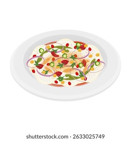 Vector Illustration logo Clipart Dahi Wada Dahi Vada Dahi Bhalla Chaat on a White Plate