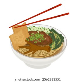 Vector Illustration Logo Clipart Delicious Mie ayam ceker or Indonesian Chicken noodles soup