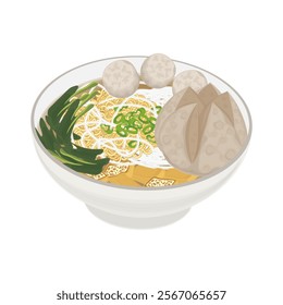Vector Illustration Logo Clipart Delicious Bakso daging sapi or Indonesian meatball noodles 