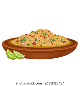 Vector Illustration logo Clipart Delicious Papdi Chaat or Papri Chaat on a plate 
