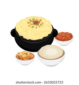 Vector Illustration logo Clipart Delicious Gyeranjjim Korean poached egg with rice and Banchan