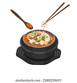 Vector Illustration Logo Clipart Doenjang Jjigae Fermented Soybean Paste Stew on a Ttukbaegi