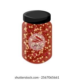 Vector Illustration Logo Clipart Dried Red Chili Flakes on a jar