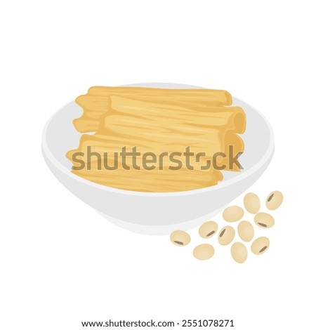 Vector Illustration Logo Clipart Dry Tofu skin or dried Yuba with soya bean