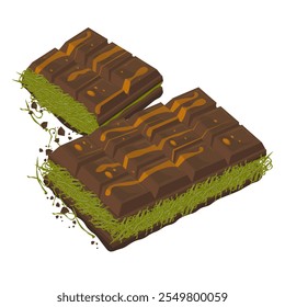 Ilustración vectorial Logo Clipart Dubai Chocolate bar con verde Kadayif o pistacho Kadayif