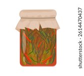 Vector Illustration Logo Clipart Fermentation Mustard Leaves or Gat kimchi on a Jar