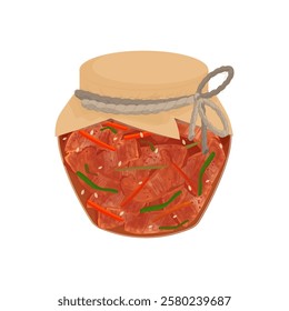 Vector Illustration Logo Clipart Fermented Korean Napa Cabbage Kimchi in a Glass Jar