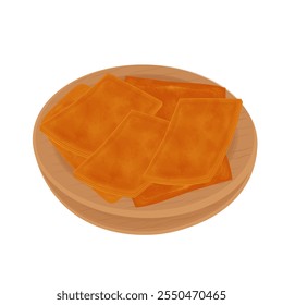 Vektorgrafik Logo Clipart Gebratener Tofu oder Aburage Tofu auf einer Holzschüssel