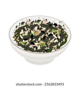 Vector Illustration Logo Clipart Furikake flakes Japanese Seasoning on white bowl