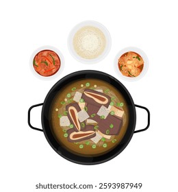 Vector Illustration Logo Clipart Galbitang Beef Short Rib Soup With rice and Kimchi