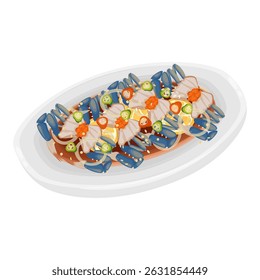 Logotipo da ilustração do vetor Clipart Ganjang Gejang Raw Crabs Marinados em molho de soja