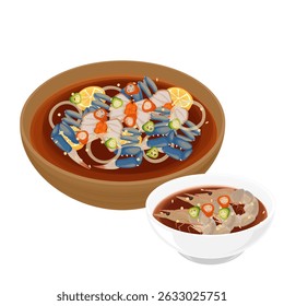 Logotipo da ilustração do vetor Clipart Ganjang Gejang com Saewoo jang ou saeu jang em uma tigela