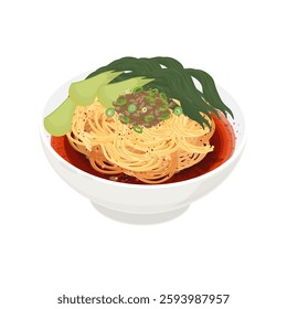 Vector Illustration Logo Clipart Garlic Chili Oil Noodles on a Bowl