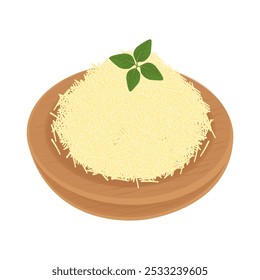 Clipart de logotipo de ilustração de vetor queijo parmesão ralado em uma tigela de madeira