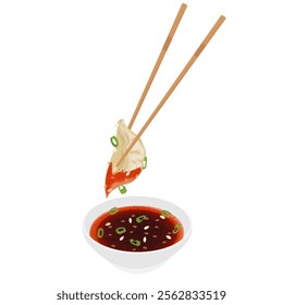 Vector Illustration Logo Clipart Gyoza dumplings dipped in chili oil