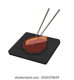 Vector Illustration Logo Clipart gyukatsu with chopsticks
