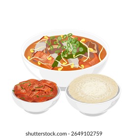 Vector Illustration Logo Clipart Haejjanguk Korean Hangover Soup with Rice and Kimchi