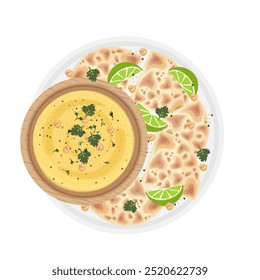 Vector Illustration Logo Clipart Homemade Chickpea Hummus with Pita Bread