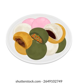 Vector Illustration Logo Clipart Hoppang or Jjinppang Steamed Bun with Red Bean Paste and Meat on a Plate