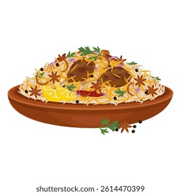 Vector Illustration logo Clipart Hyderabadi Biryani or Chicken Biryani