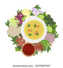 Vector Illustration Logo Clipart Ingredients Num Banh Chok Nom Banh Chok or Khmer Noodles