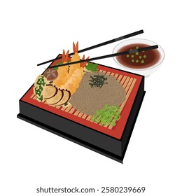 Vector Illustration Logo Clipart Japanese cold buckwheat noodles on a Bento box