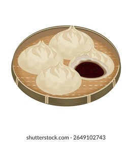 Vector Illustration Logo Clipart Jjinppang Mandu Steamed Bun with Red Bean Paste 