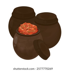 Vector Illustration Logo Clipart Kimchi is Traditionally Fermented in a Clay Vat or Onggi