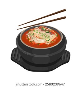 Vector Illustration Logo Clipart Kimchi Jjigae or Kimchi Stew On a Ttukbaegi