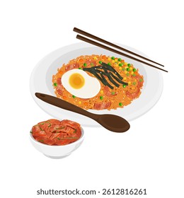 Vector Illustration Logo Clipart Kimchi Bokkeumbap or Korean Kimchi Fried Rice