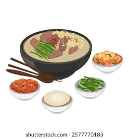 Vector Illustration Logo Clipart Korean Kongnamul Gukbap With Banchan