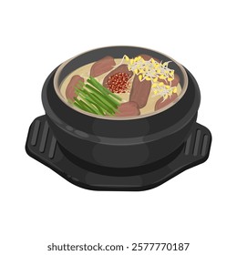 Vector Illustration Logo Clipart Korean Rice Soup Gukbap on a Ttukbaegi	
