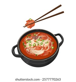 Vector Illustration Logo Clipart Korean Kimchi Jjigae Kimchi Stew With Chopstick