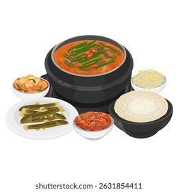 Vector Illustration logo Clipart Korean traditional Soup Chueotang with Mikkuraji Fish
