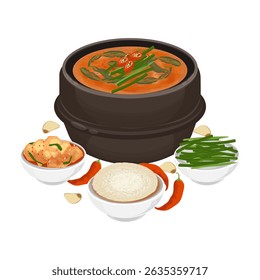 Vector Illustration logo Clipart Korean traditional Soup Chueotang or Loach soup korean eel soup or Mikuraji Soup