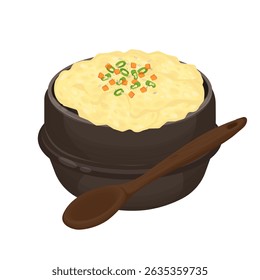 Vetor Ilustração logotipo Clipart Coreano Vapor Ovo Custard Gyeranjjim