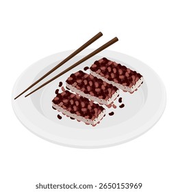 Vector Illustration Logo Clipart Korean rice cake with Red Beans on a Plate
