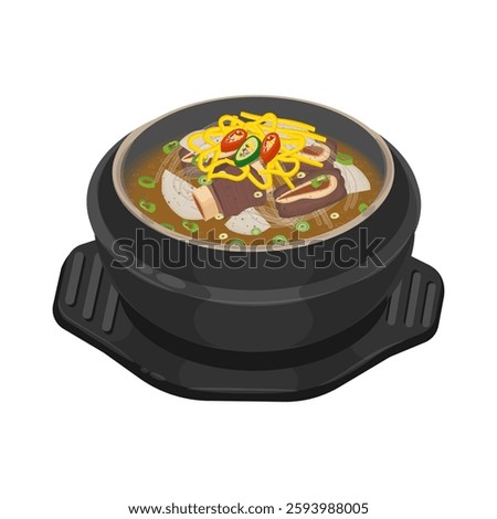 Vector Illustration Logo Clipart Korean Food Galbitang Beef Short Rib Soup on a Ttukbaegi