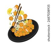 Vector Illustration Logo Clipart Levitation Chicken Karaage or Japanese Fried Chicken