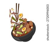 Vector Illustration Logo Clipart Levitation Korean Beef Side Dish Jang Jorim or Korean Soy Braised Beef