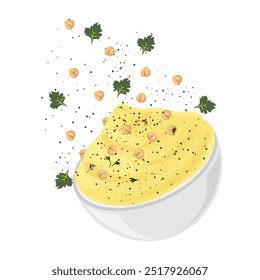 Vector Illustration Logo Clipart Levitation Hummus with chickpeas 