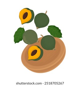 Logotipo de ilustração de vetor Levitação Clipart Superfood Canistel Fruit ou Pouteria lucuma em uma placa de madeira