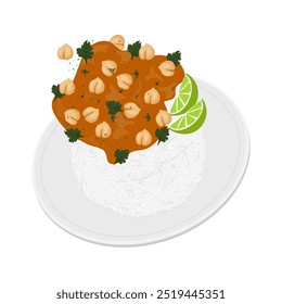 Vector Illustration Logo Clipart Levitation Chana masala spicy Chickpea curry with basmati rice