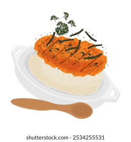 Vector Illustration Logo Clipart Levitation Rice salmon Mentai with Nori Seaweed