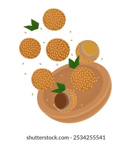 Vektor Illustration Logo Clipart Levitation Indonesian Food Onde-onde Sesambälle oder Jian Dui Banh Cam