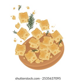 Logotipo de ilustração de vetor Clipart Levitação Queijo Cubos Emmental Queijo