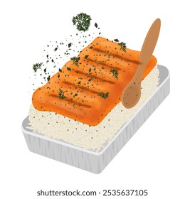 Ilustração de vetor logotipo Clipart Levitação Salmão Kani Mentai Arroz